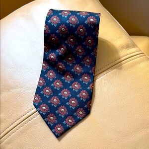 263 Turquoise Box - John Ashford Floral Patterned Neck Tie - Blue and Red
